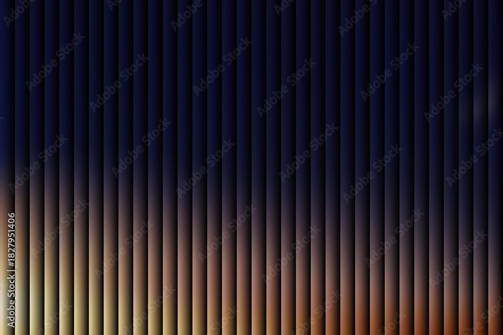 Obraz premium Abstract background with vertical dark blue and orange gradient lines creating a modern, textured pattern resembling blinds or corrugated surface