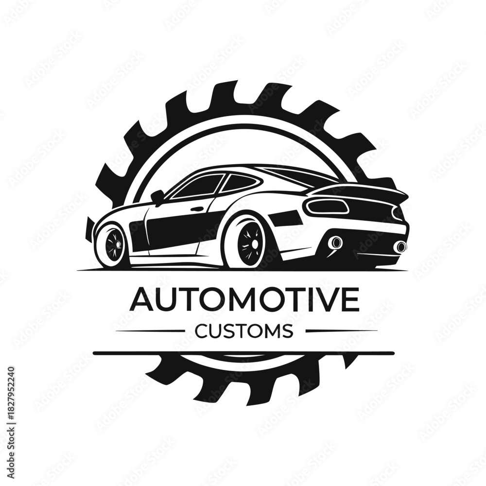 Obraz premium Automotive Customs Car Logo with Gear Illustration