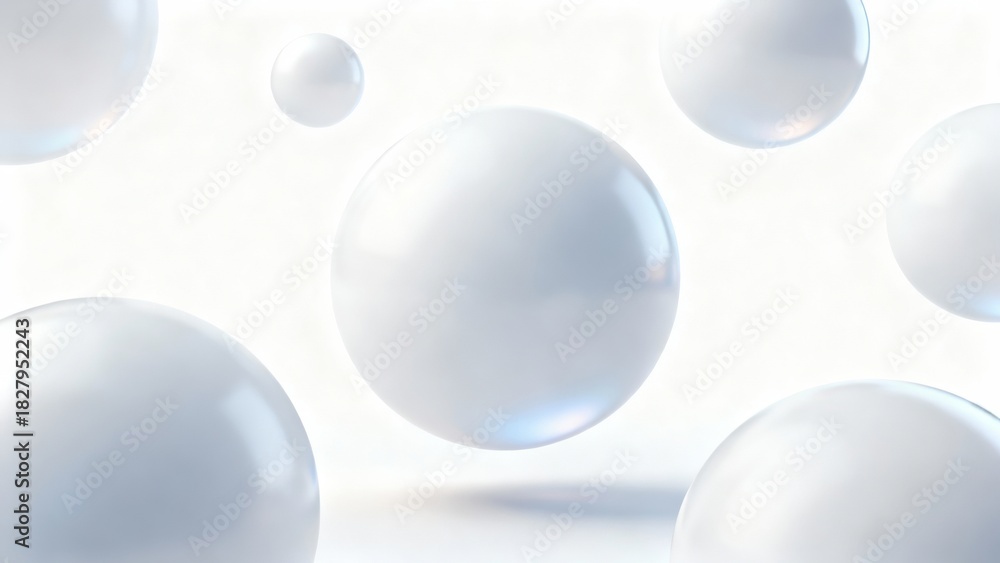 Fototapeta premium Minimal white spheres with smooth shadows and reflections on clean studio background motion