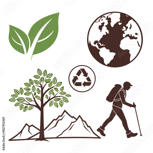 Hiking and environmental conservation icons