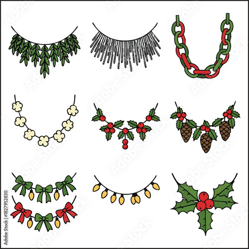 Decorative Christmas Garland and Bunting Vector Set