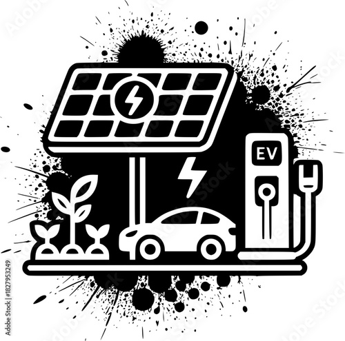 Clean Energy Innovation: Depicting a groundbreaking fusion of electric vehicle (EV) charging and solar panel technology, a conceptualization of a sustainable and eco-friendly future. 