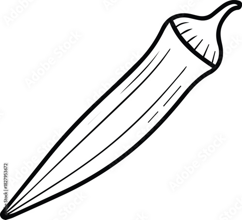 Minimalist hand drawn okra pod outline icon vector