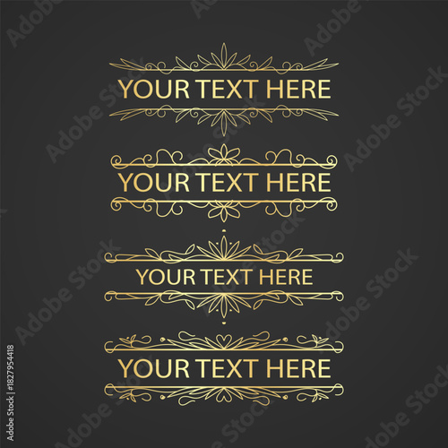 Set of Vintage decorative Golden lines. Text dividers. Line border. Lines separators, Borders, Set of various doodle style line dividers and arrow icons for design