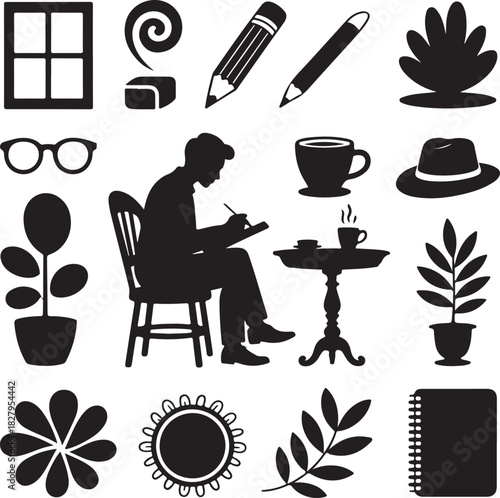 Creative Writing and Design Concept Black and White Silhouette Illustration