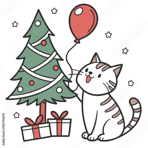 A Amused American Shorthair with with a balloon in a Christmas theme – Festive Cheer palette SVG illustration