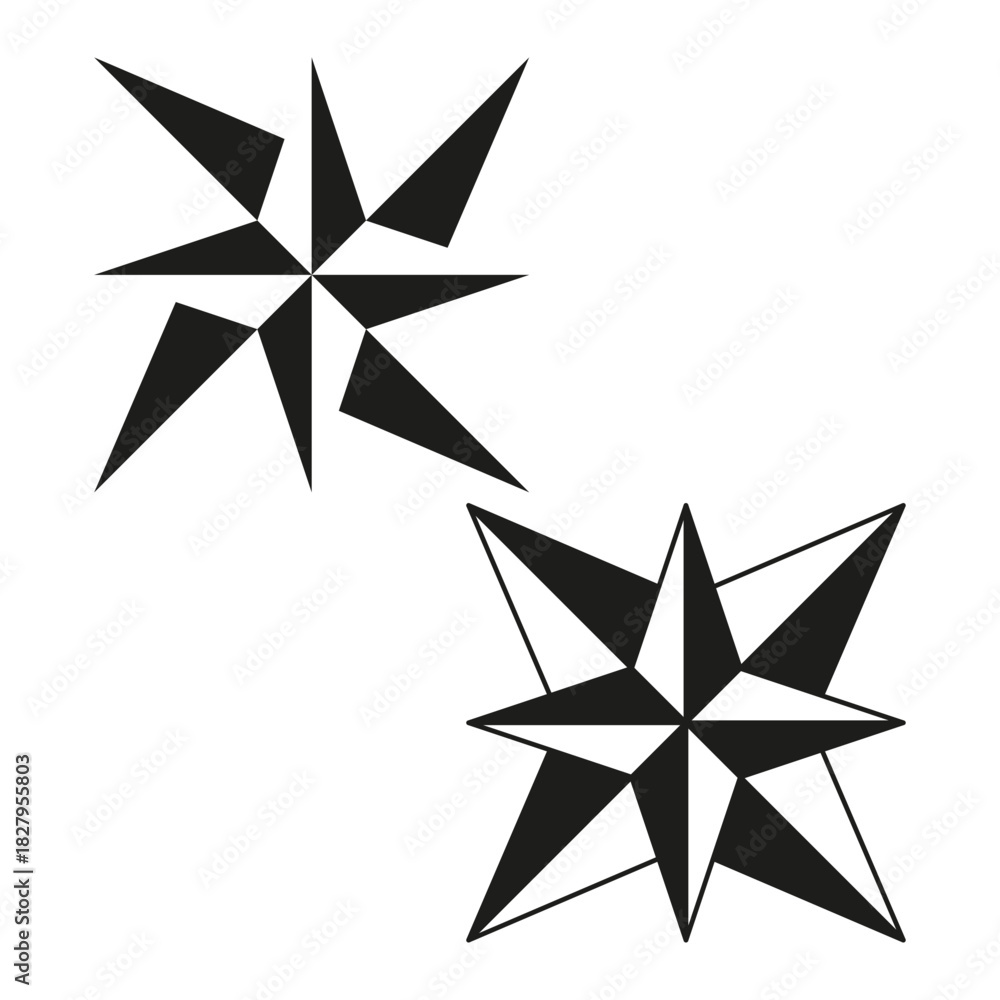 Obraz premium Compass star elements. Navigation guide symbols. Geometric eight point. Vector simple set.
