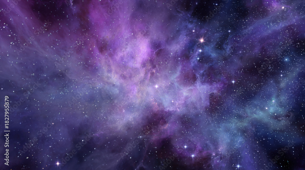 Naklejka premium A Galaxy with Bright Nebulae and Scattered Stars in Space