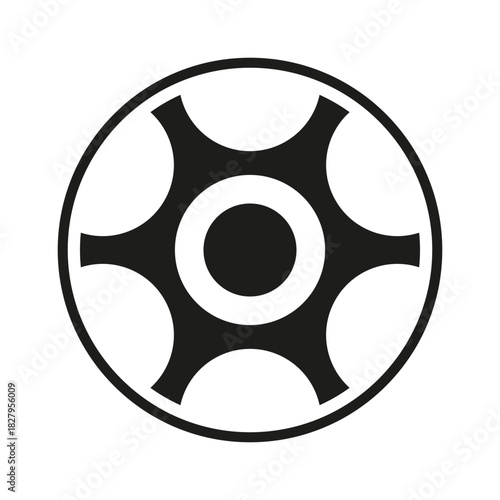 Revolver drum icon. Weapon cylinder symbol. Six chamber Vector. Black white graphic