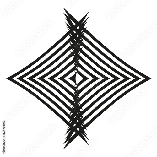 Concentric rhombus lines. Abstract geometric pattern. Dynamic spike Vector. Optical illusion graphic.