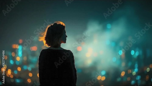 Businesswoman Gazing at City Skyline