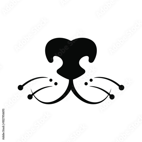 Simple black dog nose and whiskers illustration on a clean white background