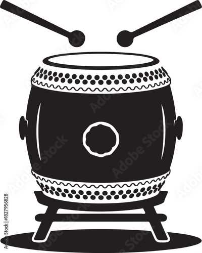 Dramatic taiko drum illustration with drumsticks for music and performance