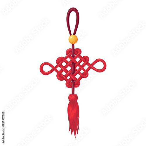 A traditional Chinese red Lunar New Year hanging decoration, symbolizing good luck and prosperity, brightens up the festive atmosphere.