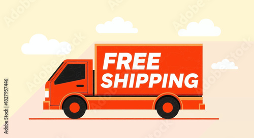 Illustration of an orange delivery truck advertising free shipping service