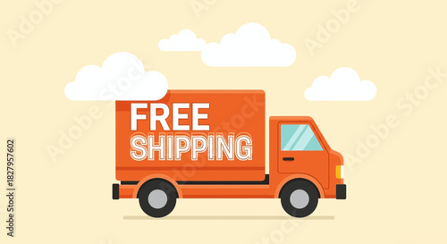 Illustration of an orange delivery truck with free shipping text