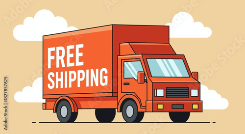 Illustration of an orange delivery truck with free shipping text on side