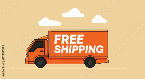 Illustration of an orange delivery truck advertising free shipping service