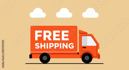 Illustration of an orange delivery truck advertising free shipping service