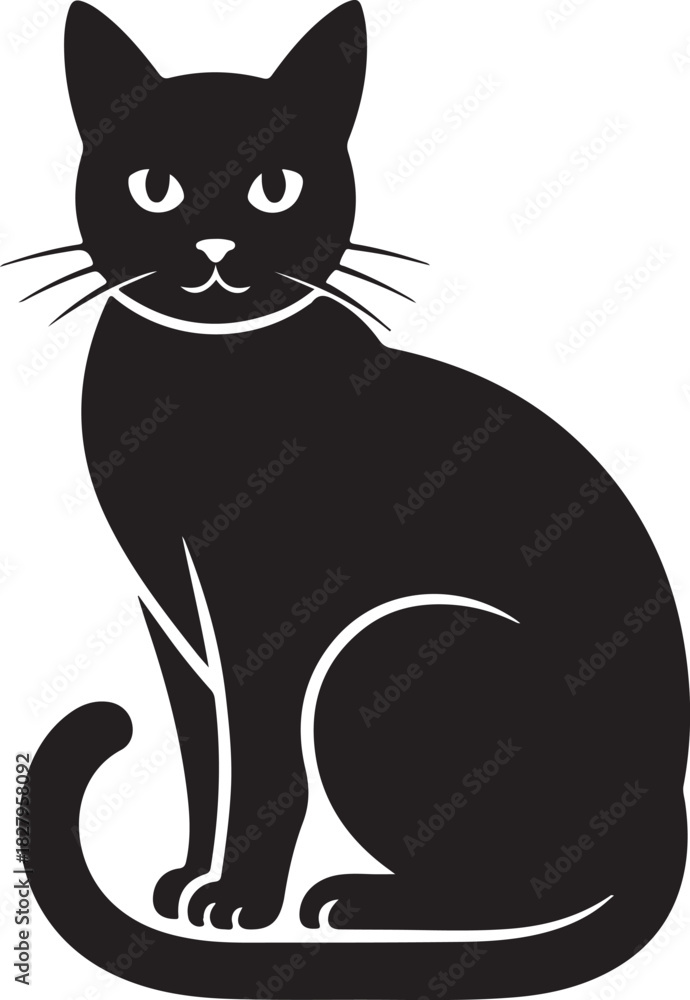 Obraz premium Elegant Black Cat Silhouette Sitting Calmly with Curled Tail Design