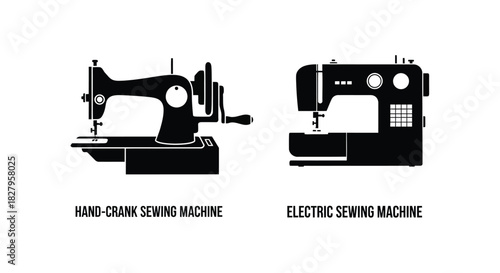 A visual comparison of a vintage hand crank and modern electric sewing machine