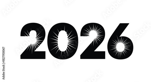 Bold graphic representation of the year 2026 with a radiating burst effect