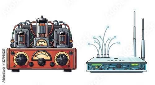 Retro vacuum tube amplifier blends with modern wireless router technology