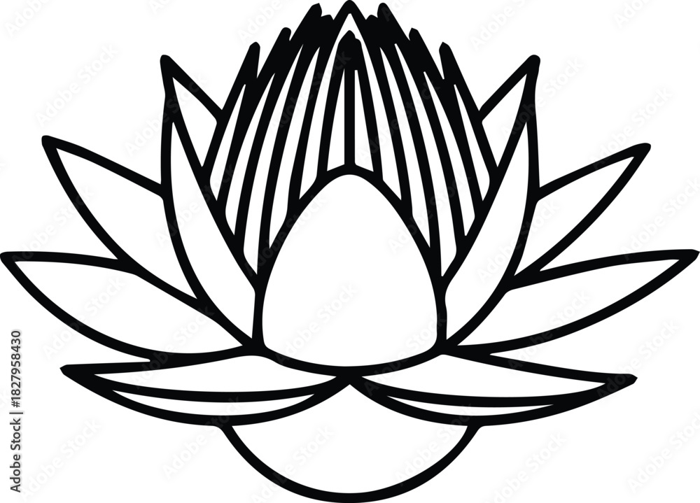 Fototapeta premium Minimalist hand drawn lotus flower outline icon vector