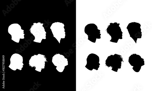  African man black silhouette, black man silhouettes set, African man head silhouette, black, women, design, art, symbol, illustration, vector, flat design of black, men,