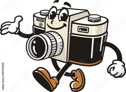 Camera mascot cartoon is walking
