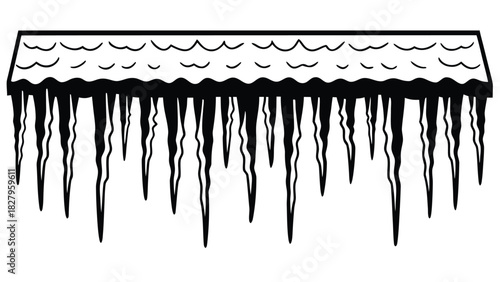 Icicles hanging from roof edge silhouette, winter freeze and snow vector