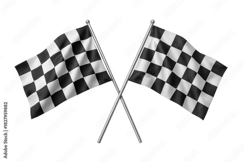 Fototapeta premium Checkered flags crossing, symbolizing racing competition, success, start, finish line, and achievement on transparent background