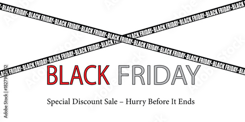 Black Friday special discount sale banner with crossed tape, isolated