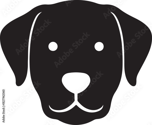 a simple black silhouette of a dog face with white eyes and nose