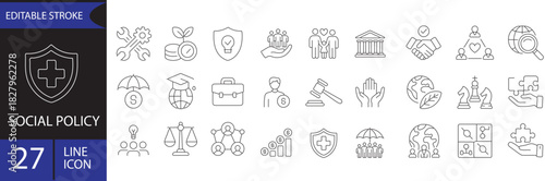 Social Policy Line Icons Vector Illustration