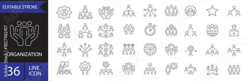 Organization line icons set vector collection