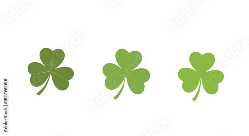 Set of three simple green three-leaf clovers or shamrocks a traditional symbol for St Patricks Day and Irish culture vector.