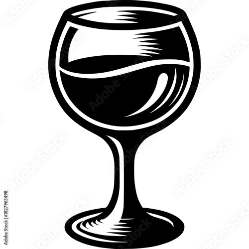 Classic Silhouette of Wine Glass: An elegant wine glass filled with a rich, inviting liquid, capturing the essence of refinement and celebration in simple lines.