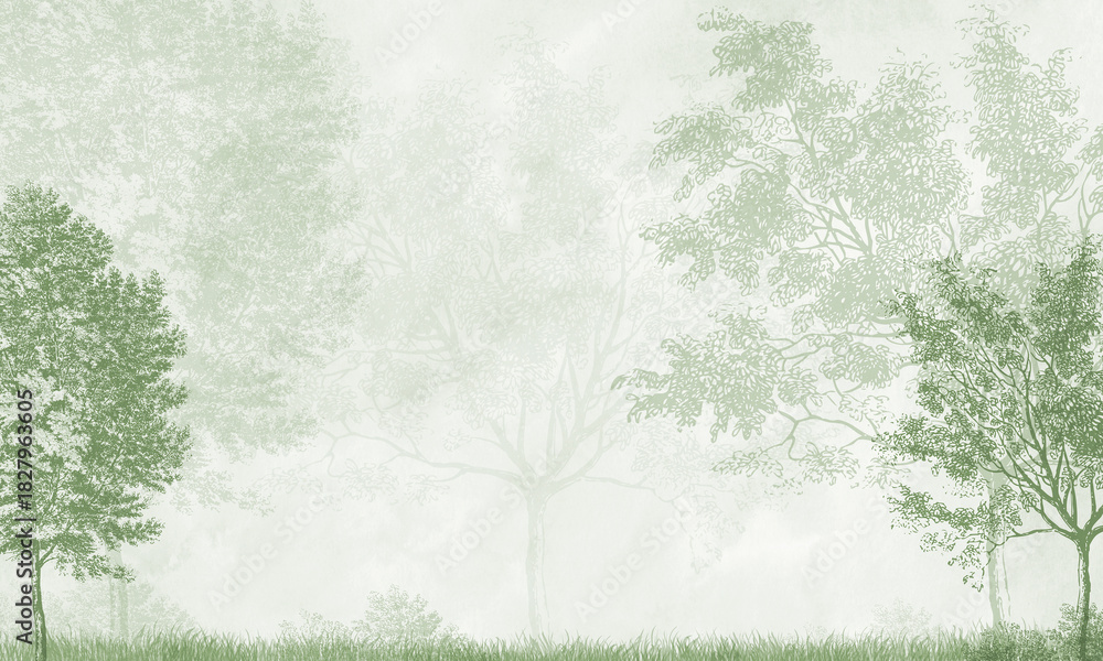 Naklejka premium Soft Watercolor Forest Background for Kids Room and Nursery Mockups