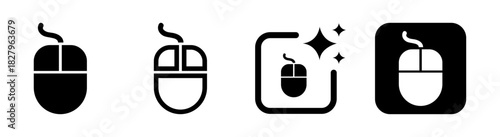 Black transparent computer mouse icon representing wired tech accessory in a clean modern vector PNG illustration