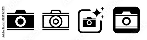 Black transparent camera icon with photo and screenshot elements in a clean modern vector PNG illustration