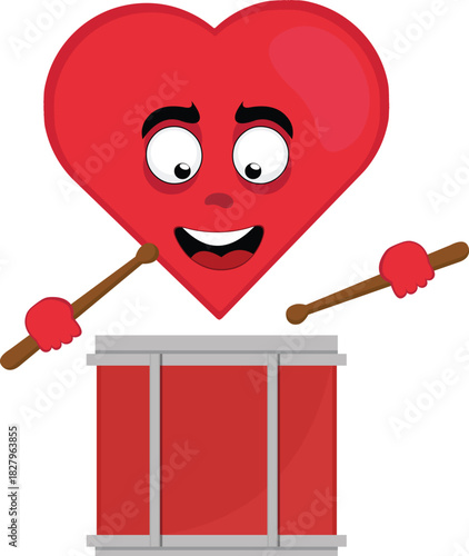 vector illustration emoticon character heart cartoon with a drum and chopsticks