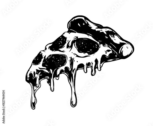 Cheesy Delight: Slices Pizza Melted Cheese Dropping Sauce | Clean, isolated vector art for creative projects.