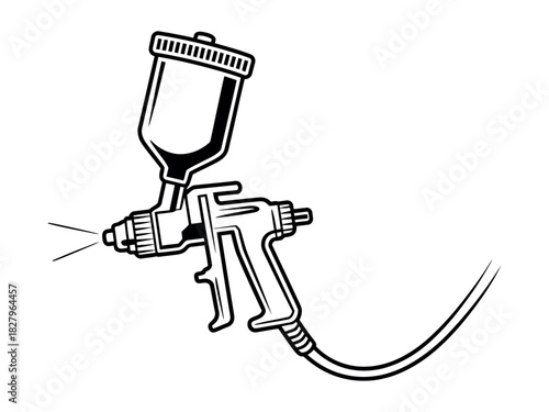 A detailed illustration of a professional spray gun for painting is shown.