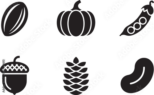 Healthy plant based foods symbols collection features various edible nuts seeds and fresh vegetables set