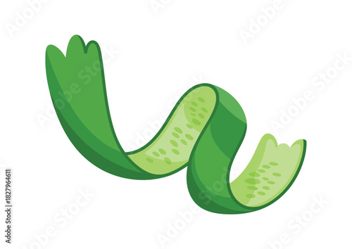 A single curled cucumber peel is shown against a white background.