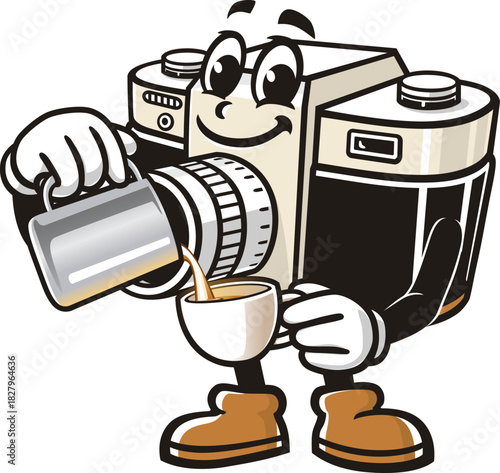 Camera mascot cartoon is being a barista