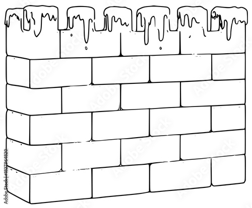 Elegant Black White Brick Wall Snowy Frosting | Clean, isolated vector art for creative projects.