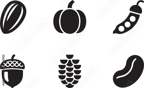 Healthy natural foods icons collection includes various edible plants nuts seeds and legumes set