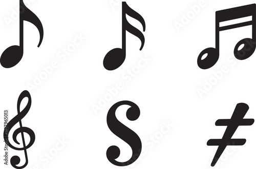 Set of black icons representing various symbols and elements used in written notation for sounds